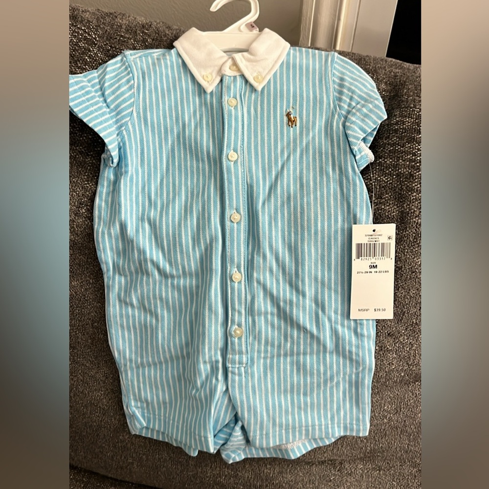 Ralph Lauren Kids Blue and White Striped Button Down Shirt